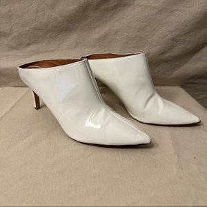 Glossy White Slip on Heels - Halogen